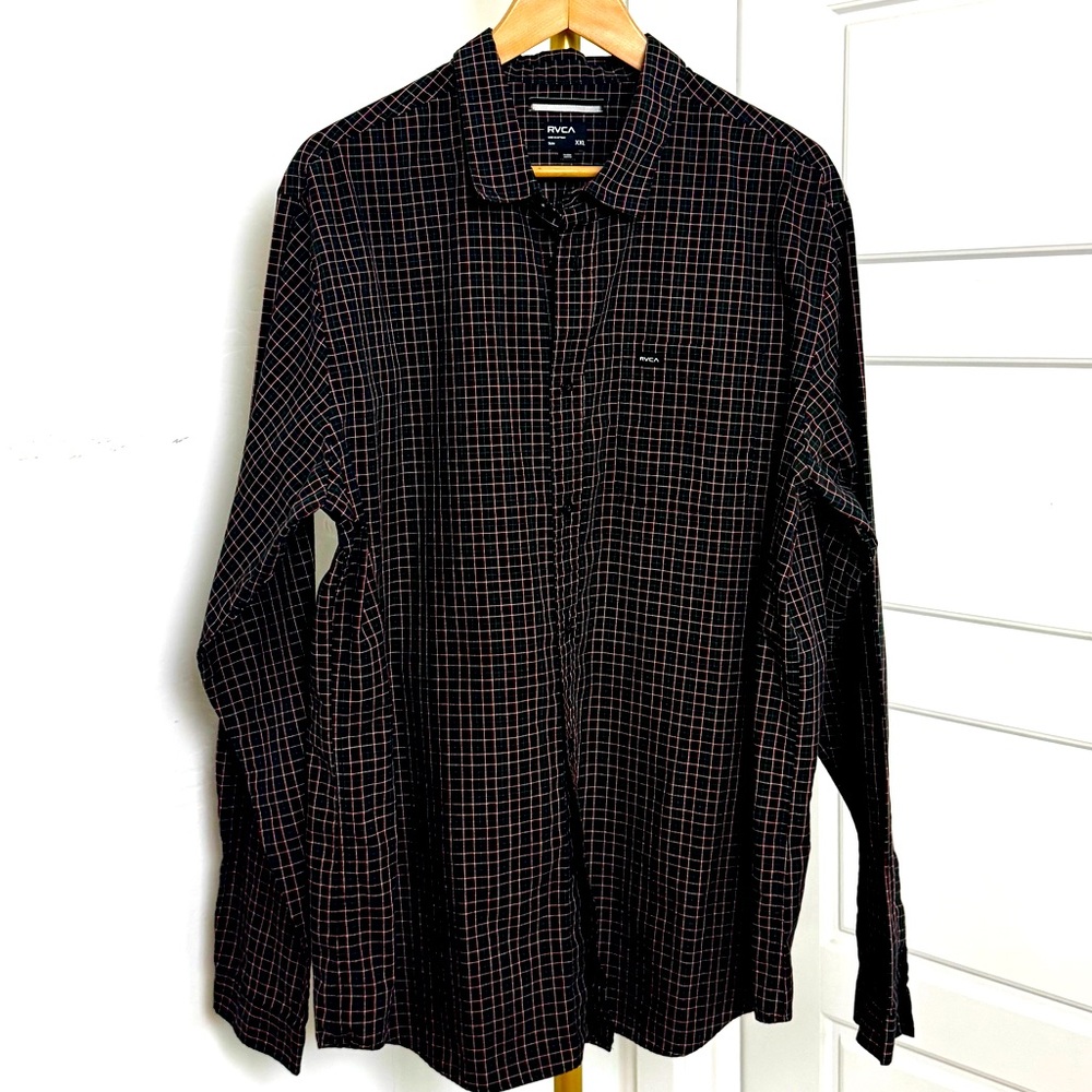 RVCA Slim Fit Plaid Button Down Long Sleeve‎ Shirt XXL Academia Outdoor Western